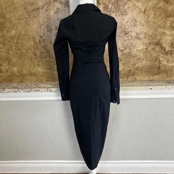 Veronica Beard Janelle Shirt Dress Size 00 Black Long Sleeve Tie Waist Midi - Picture 6 of 11